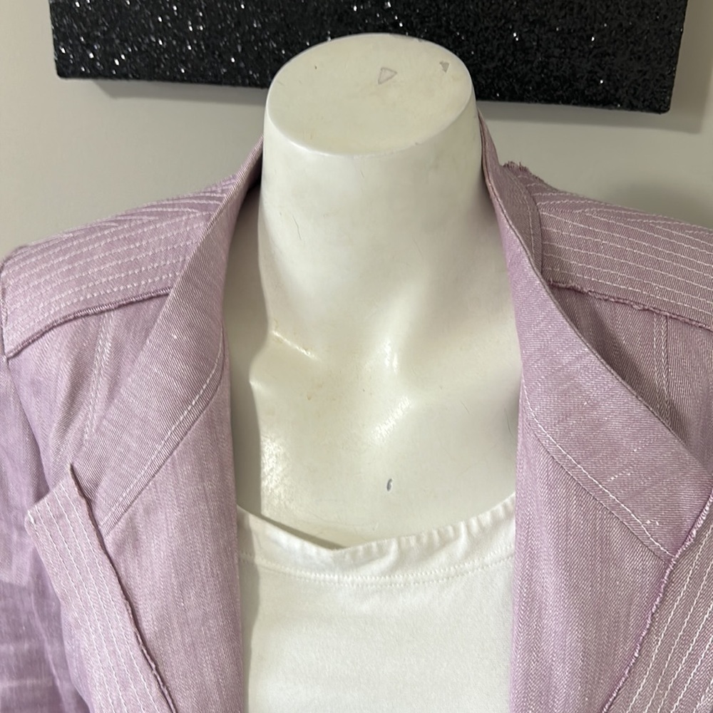 White House Black Market Bracelet Sleeve Linen Moto Jacket Purple Sz 00 - Picture 4 of 13